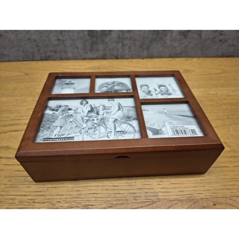 MELANNCO ROSEWOOD 5 OPENING COLLAGE PHOTO FRAME & WOOD STORAGE BOX
